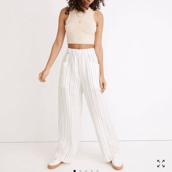 Madewell Linen-Blend Pull-On High-Rise Wide-Leg Pants in Stripe - Picture 1 of 12